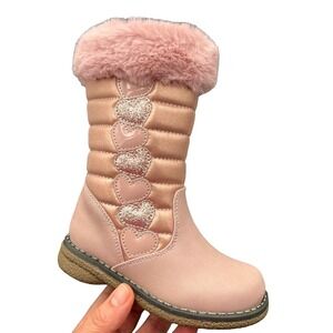 Rachel Toddler Girls Cozy Tall Boots Size 7 Pink Gold Faux Fur Trim Winter Shoes